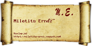 Miletits Ernő névjegykártya